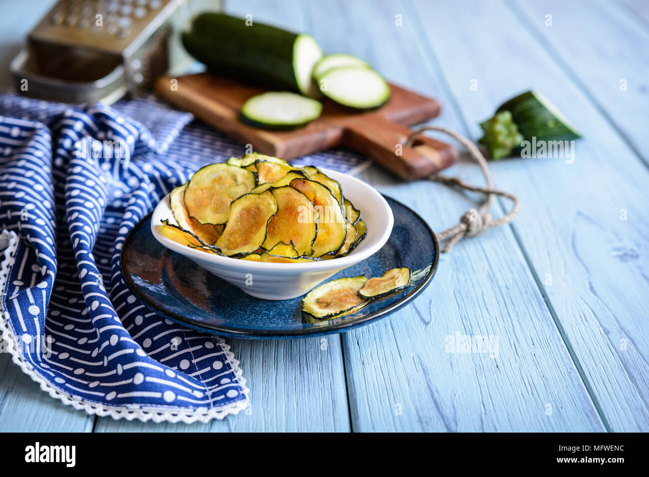 Bowl of a homemade roasted zucchini chips Stock Photo