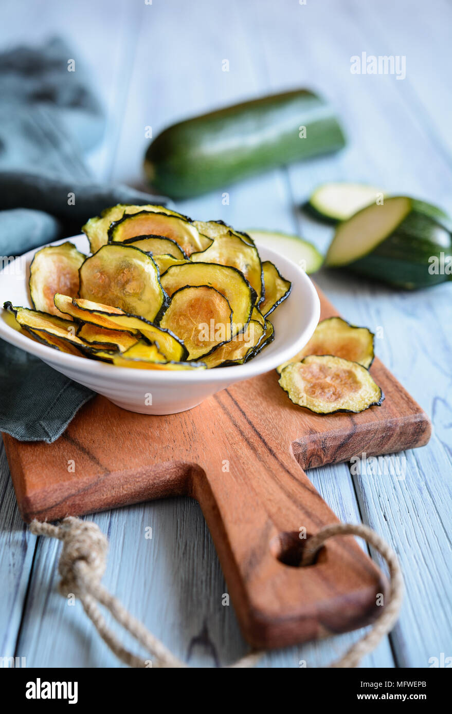 Bowl of a homemade roasted zucchini chips Stock Photo