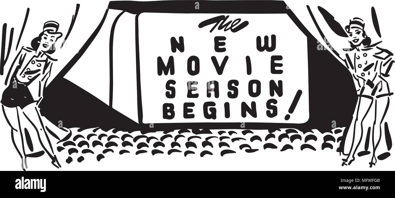 New Movie Season Begins Retro Clipart Banner Stock Vector Art