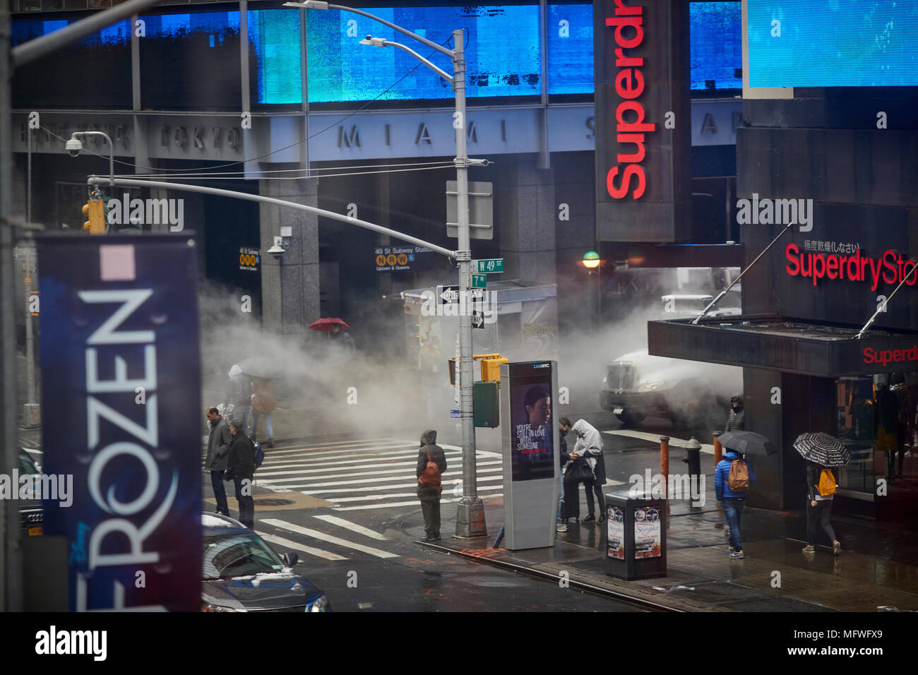 Manhattan in New York City steam at Times Square Stock Photo