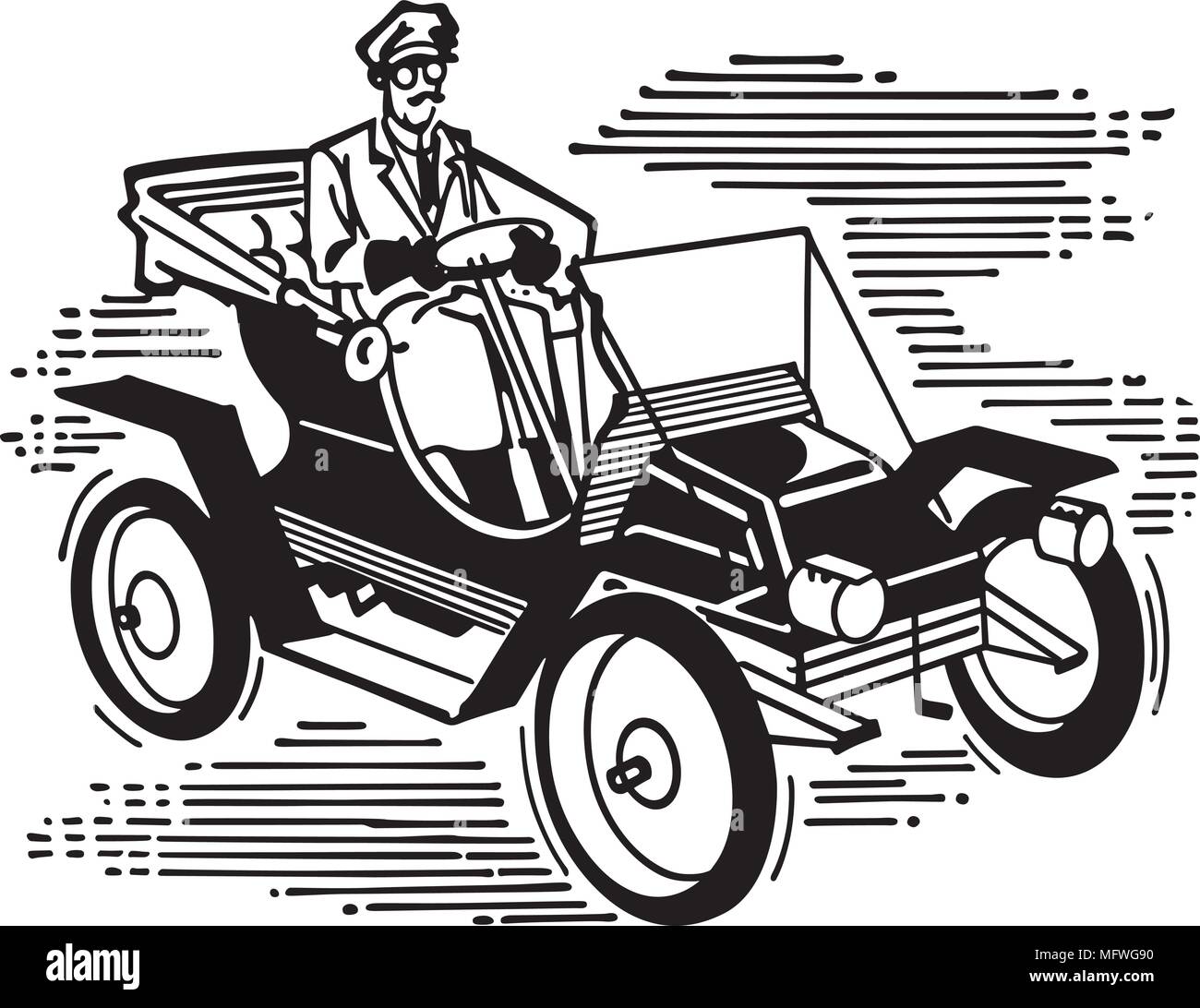 Old Fashioned Car - Retro Clipart Illustration Stock Vector