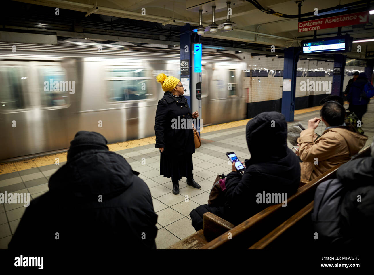 Manhattan in New York City MTA subway  E Train Stock Photo