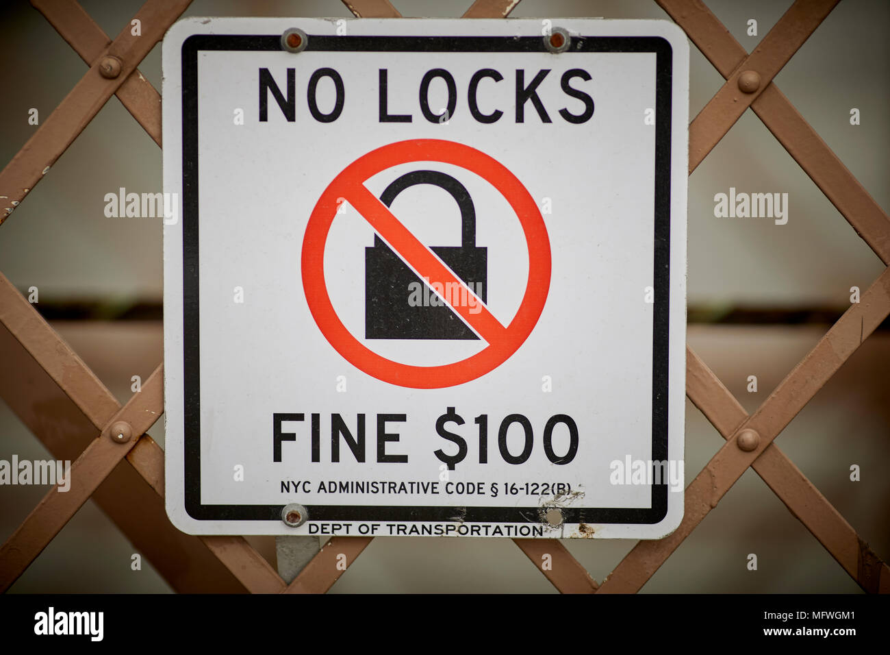 Brooklyn in New York City, No Locks fine notice on Brooklyn Bridge