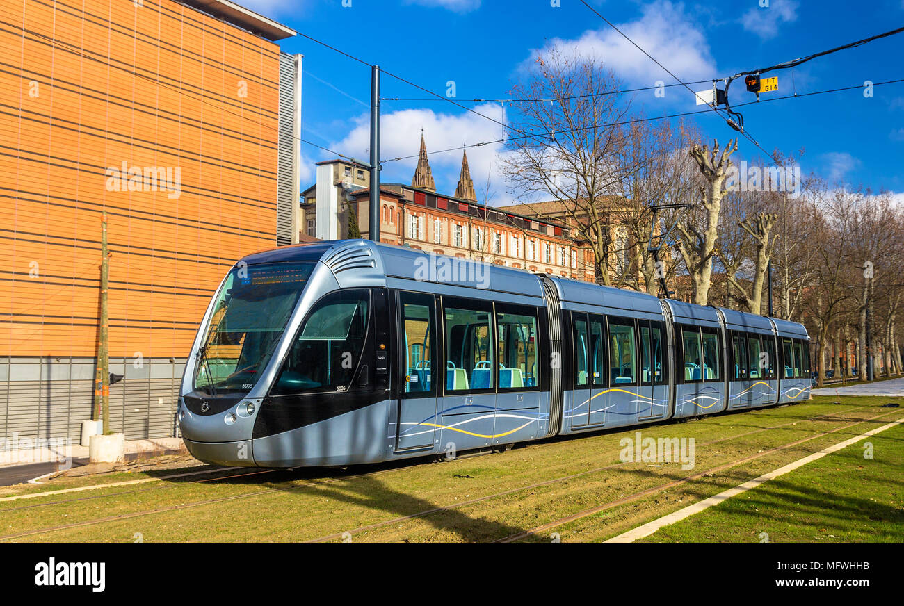 TOULOUSE, FRANCE - JANUARY 07: Alstom Citadis 302 tram on Januar Stock Photo