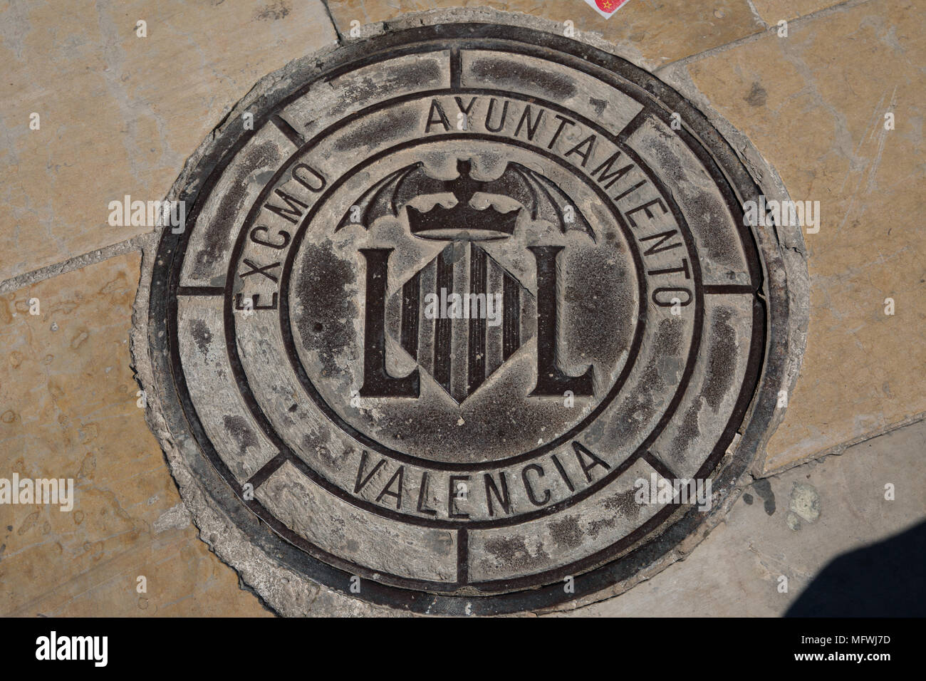 Manhole cover in Valencia Spain Stock Photo