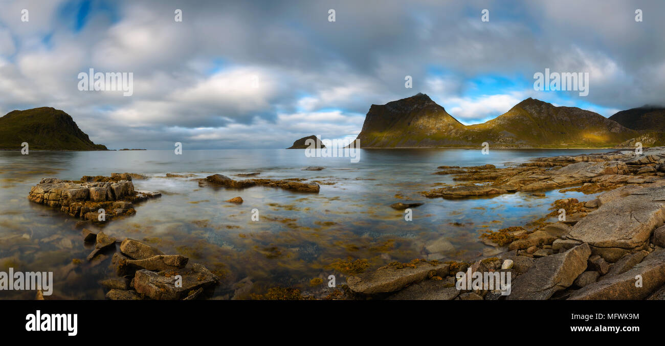 Panorama of Haukland beach on Lofoten islands in Norway Stock Photo - Alamy