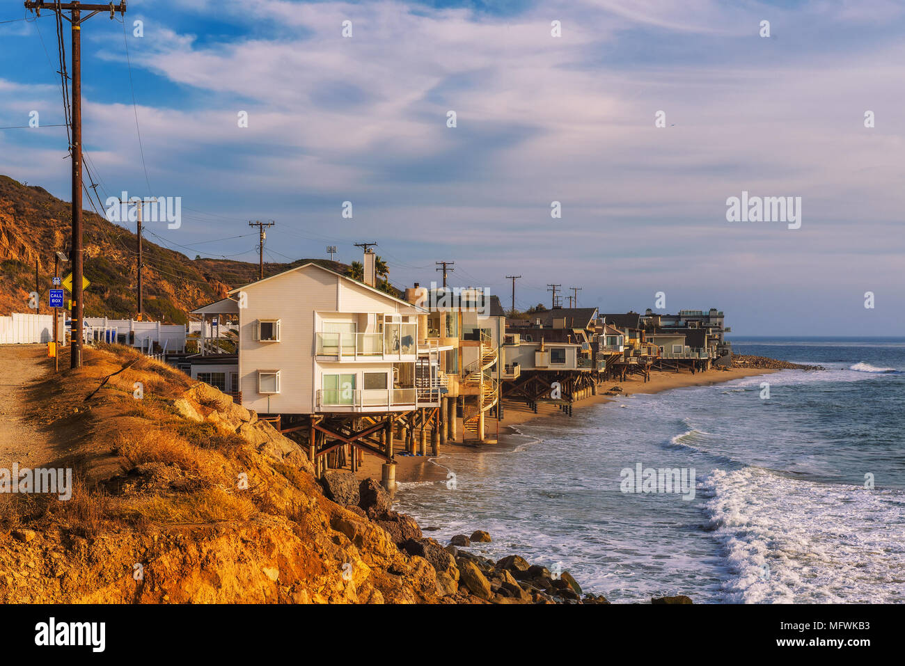 Oceanfront homes of Malibu beach in California Stock Photo