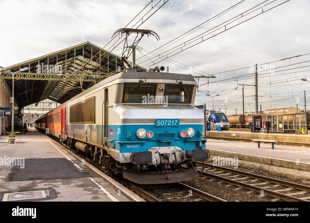 NARBONNE, FRANCE - JANUARY 06: Passenger train hauled by electri Stock Photo