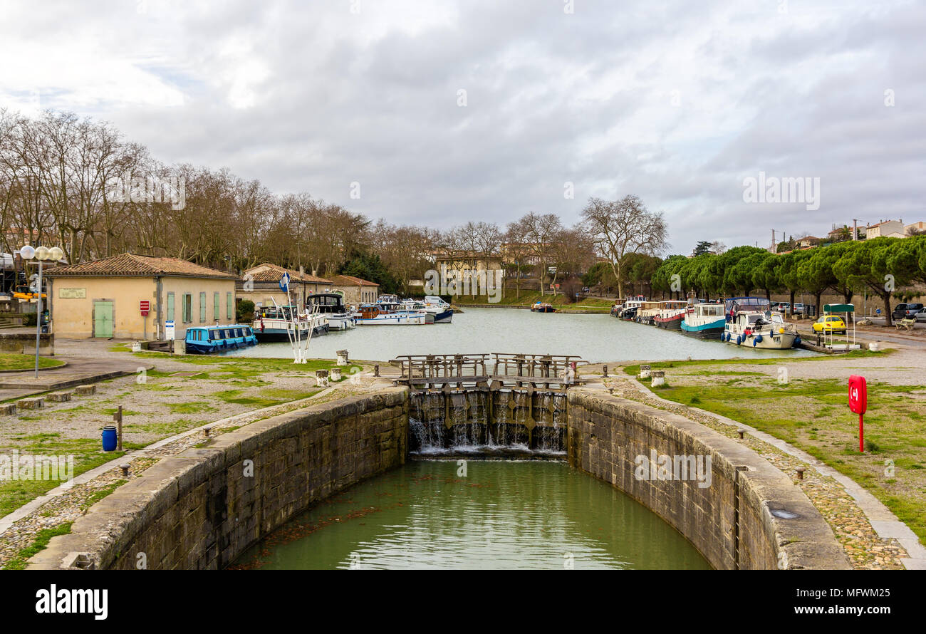 The Canal du Midi in Carcassonne - France Stock Photo
