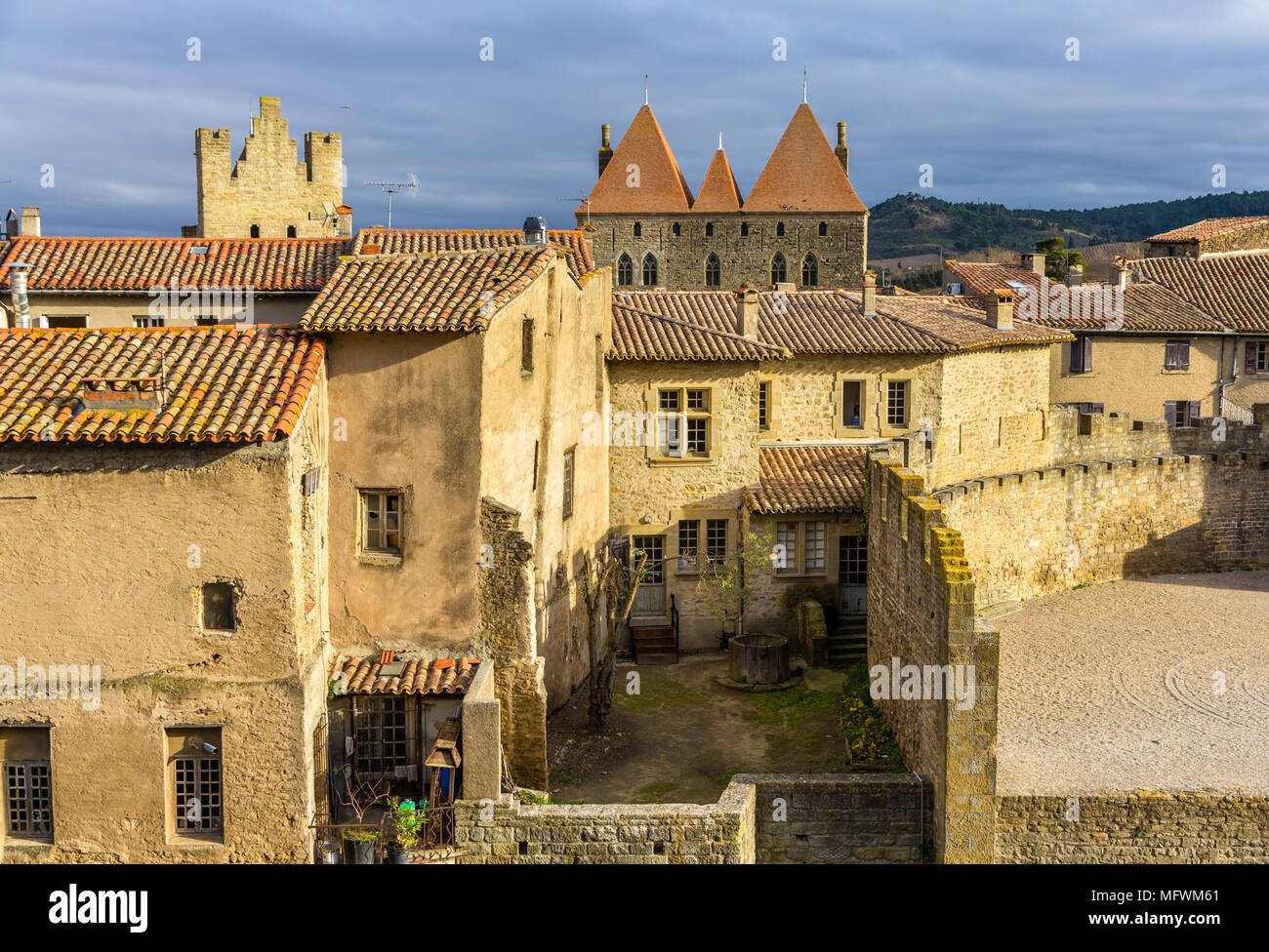 Inside the fortified city of Carcassonne - France Stock Photo