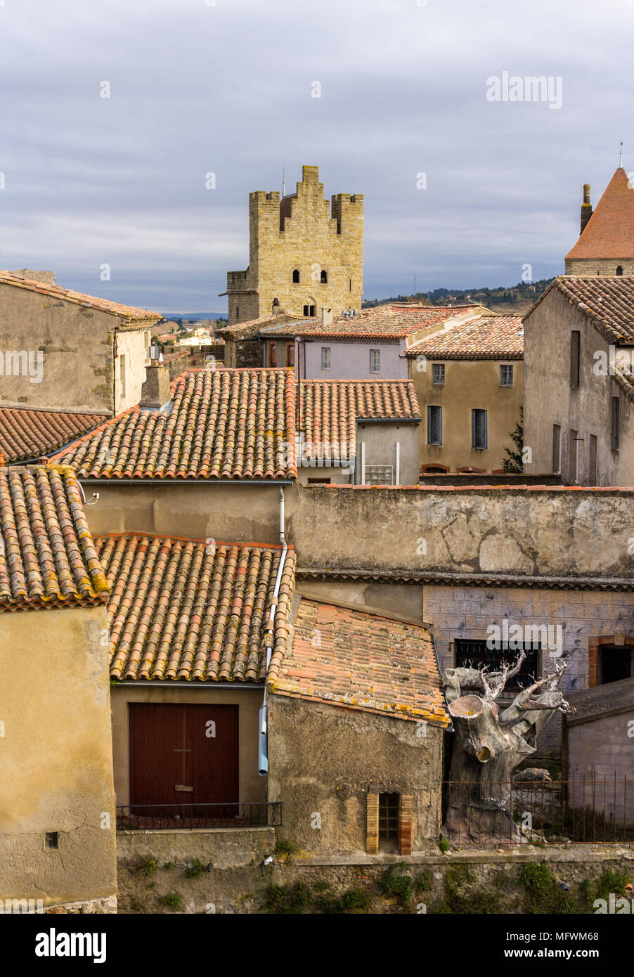 Inside Carcassonne fortified city - France Stock Photo