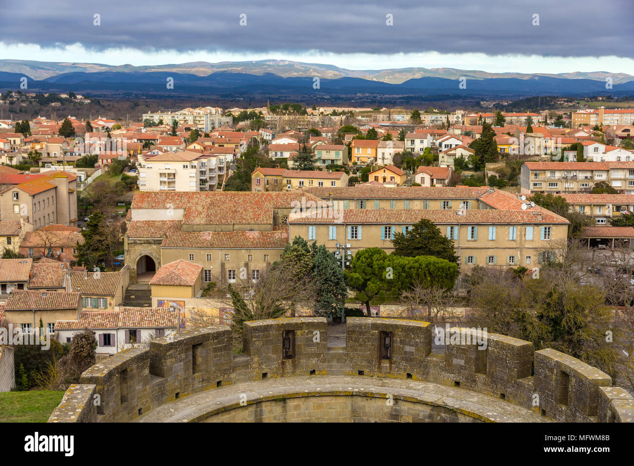 View of Carcassonne from the fortress - Languedoc, France Stock Photo