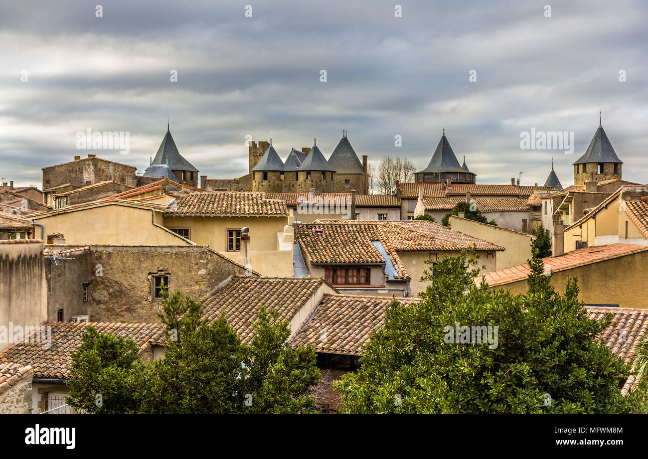 View of the medieval city of Carcassonne - France Stock Photo