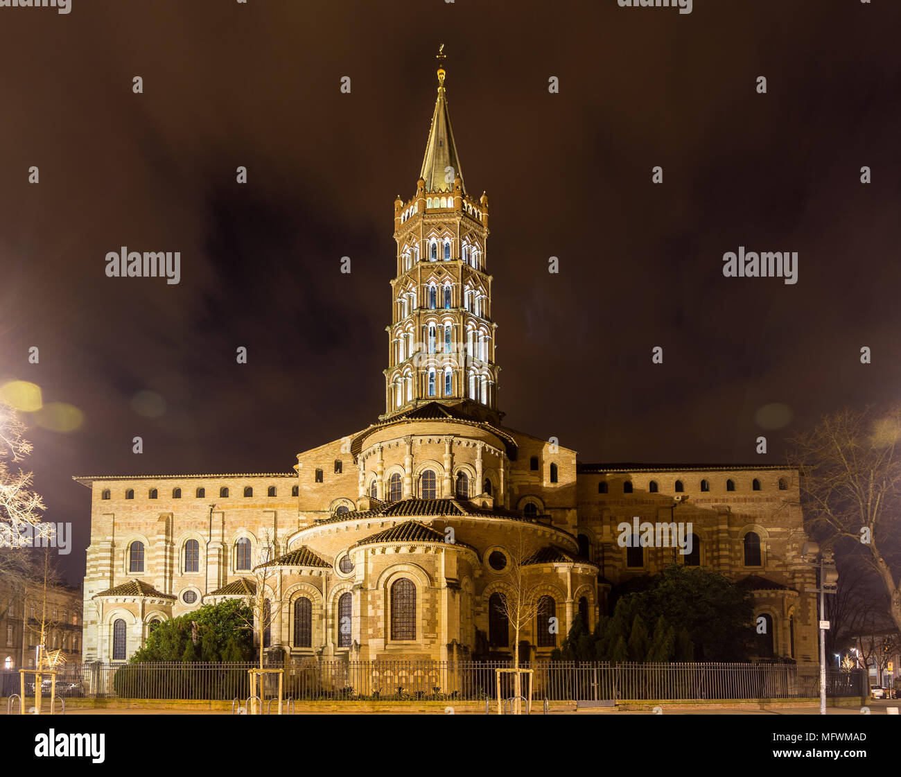 Basilica of St. Sernin by night in Toulouse, France Stock Photo