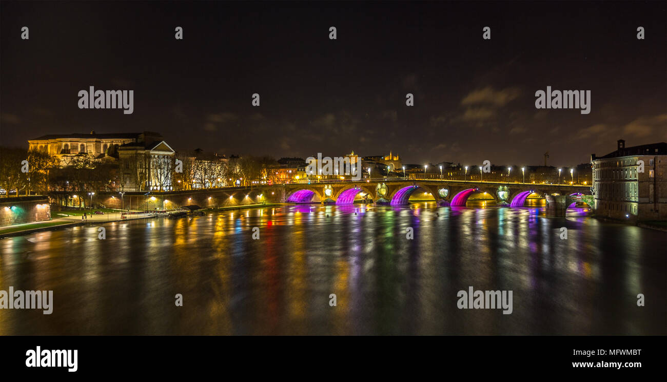 Night view of Garonne river in Toulouse - France Stock Photo