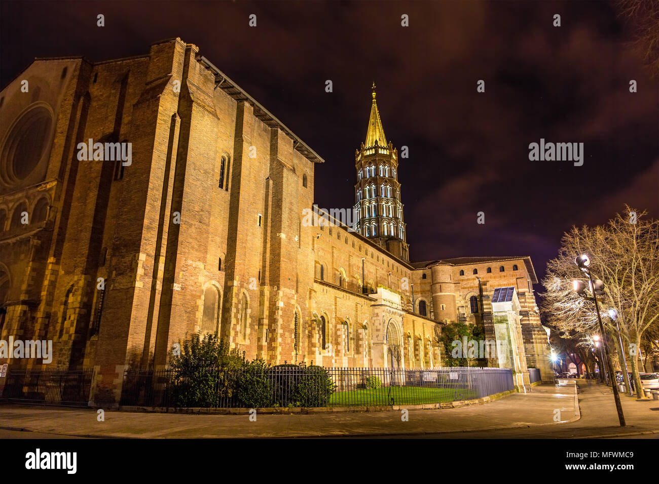 Basilica of St. Sernin by night in Toulouse, France Stock Photo