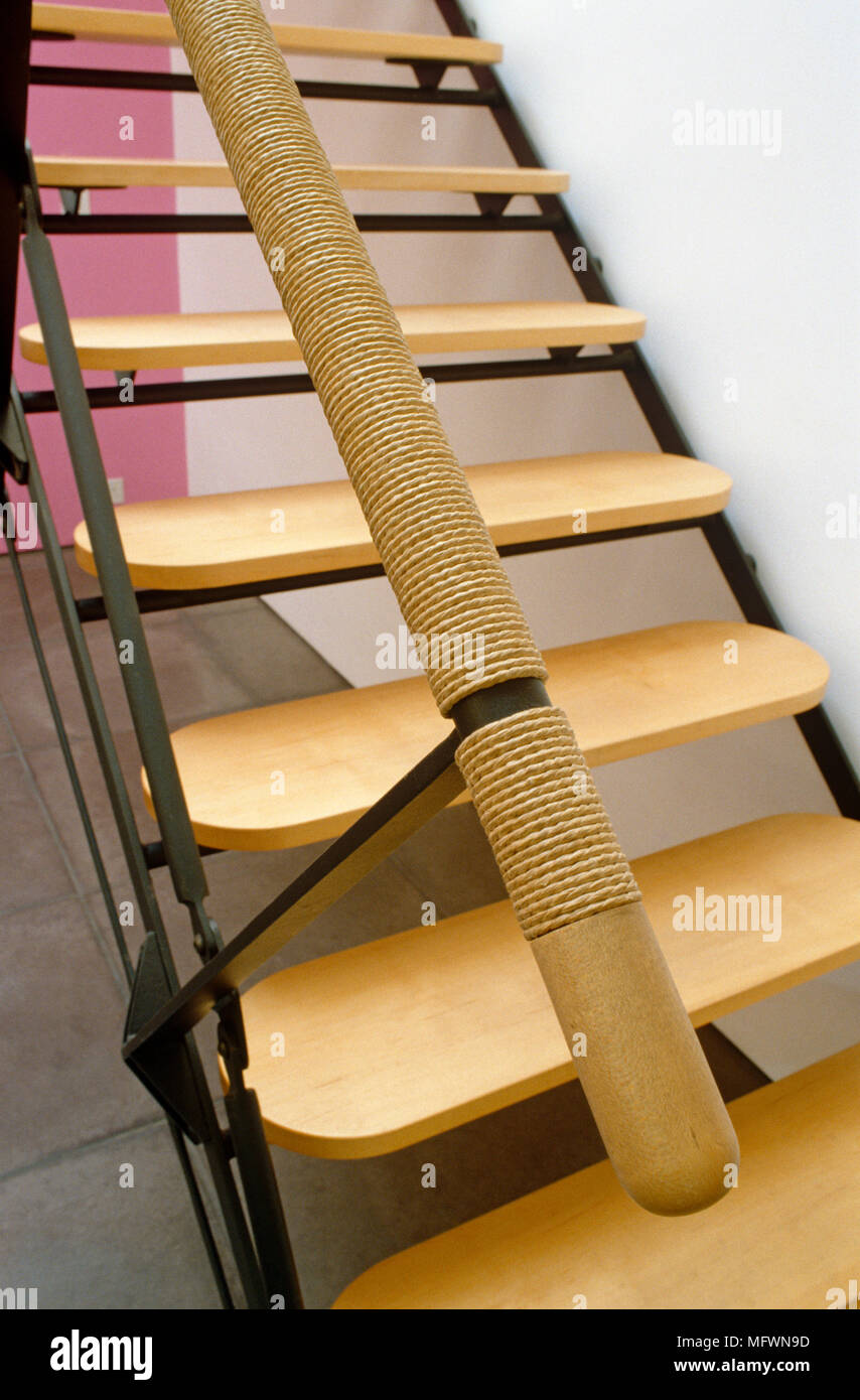Contemporary Staircase With Rope Bound Banister Stock Photo Alamy