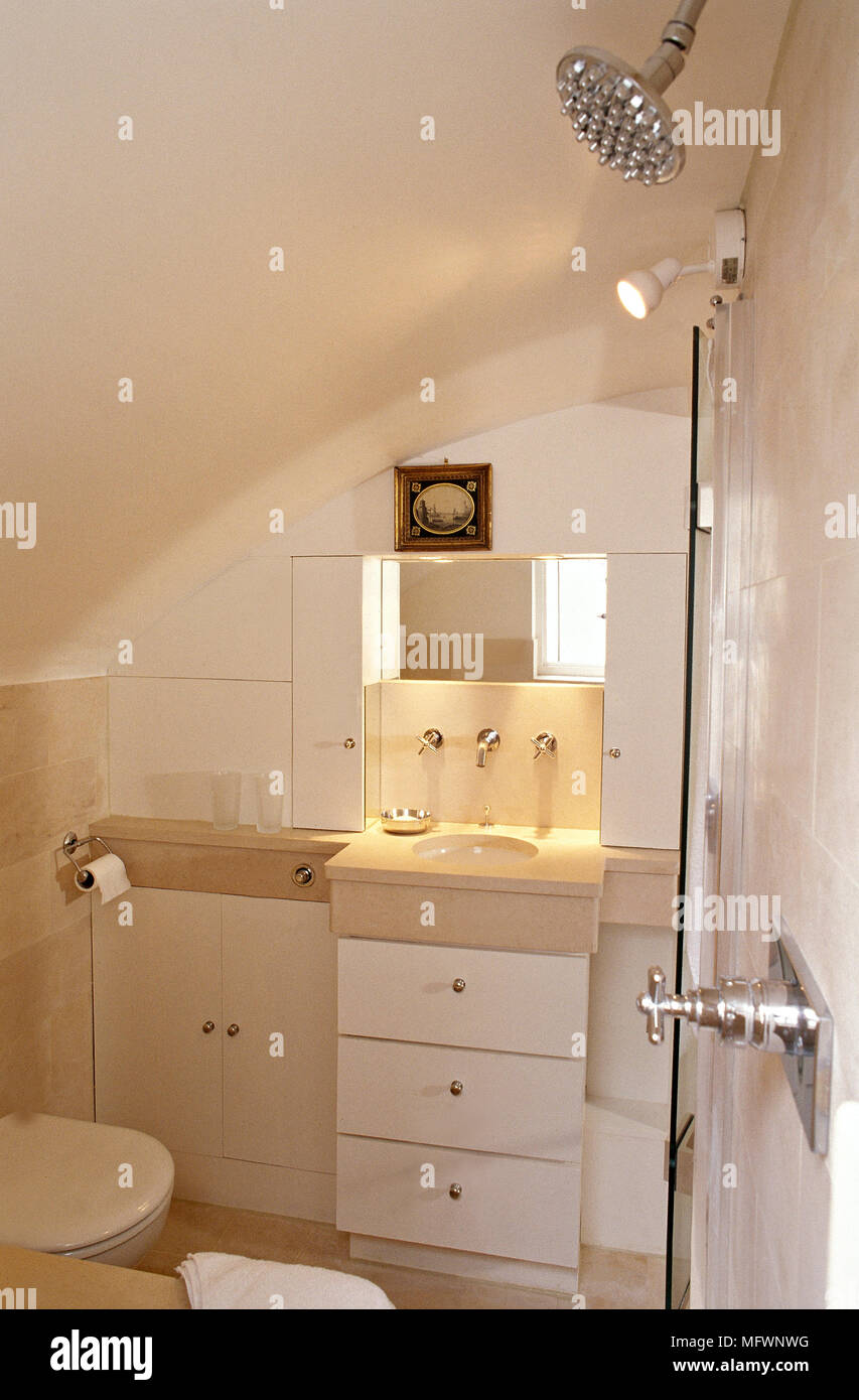 Modern Attic Bathroom With A Sink Open Shower And Curved