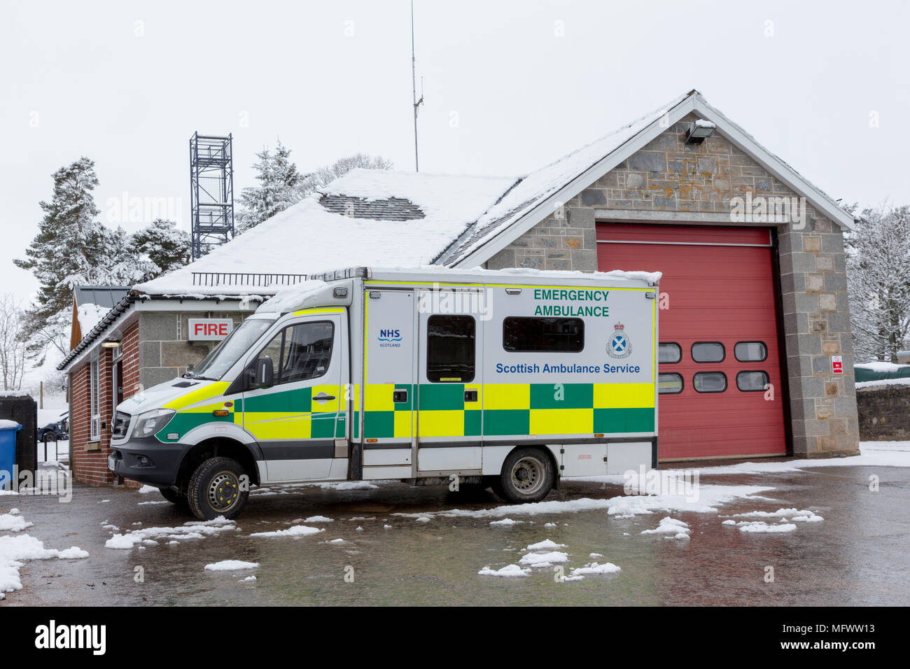 Scottish Ambulance Service ambulance outside the Fire Station