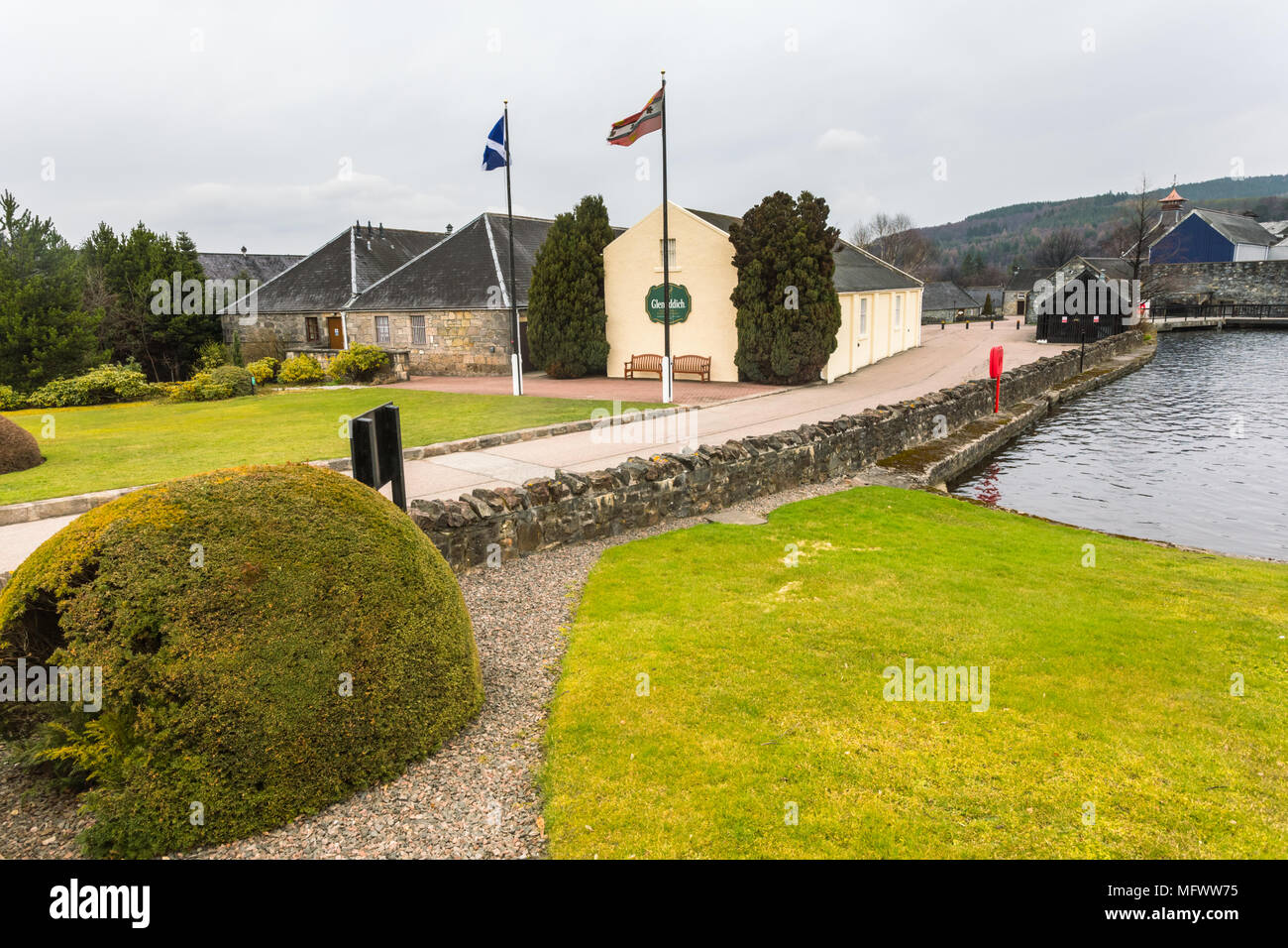 View of the grounds at the Glenfiddich whisky distillery, Scotland UK Stock Photo