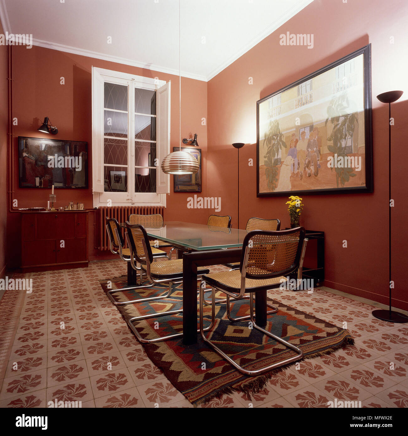 View of an esthetic dining room with table arranched Stock Photo