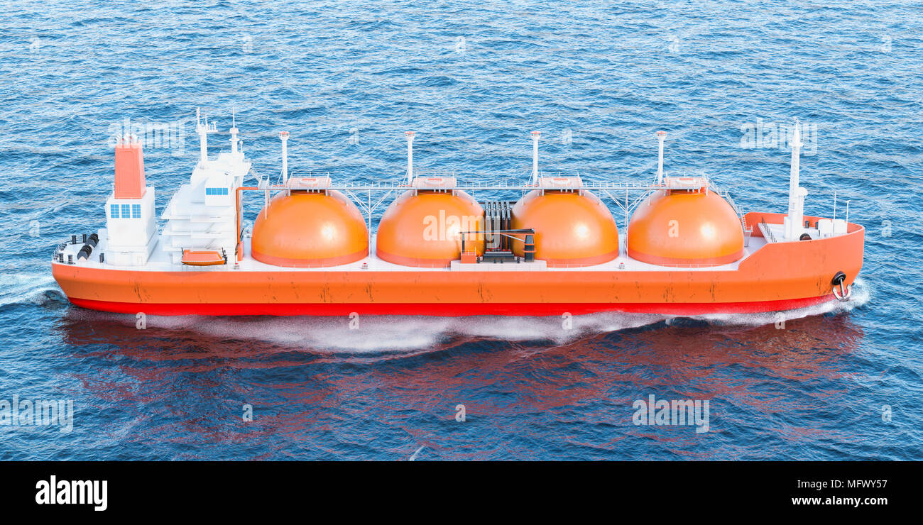 Gas tanker sailing in ocean. 3D rendering Stock Photo