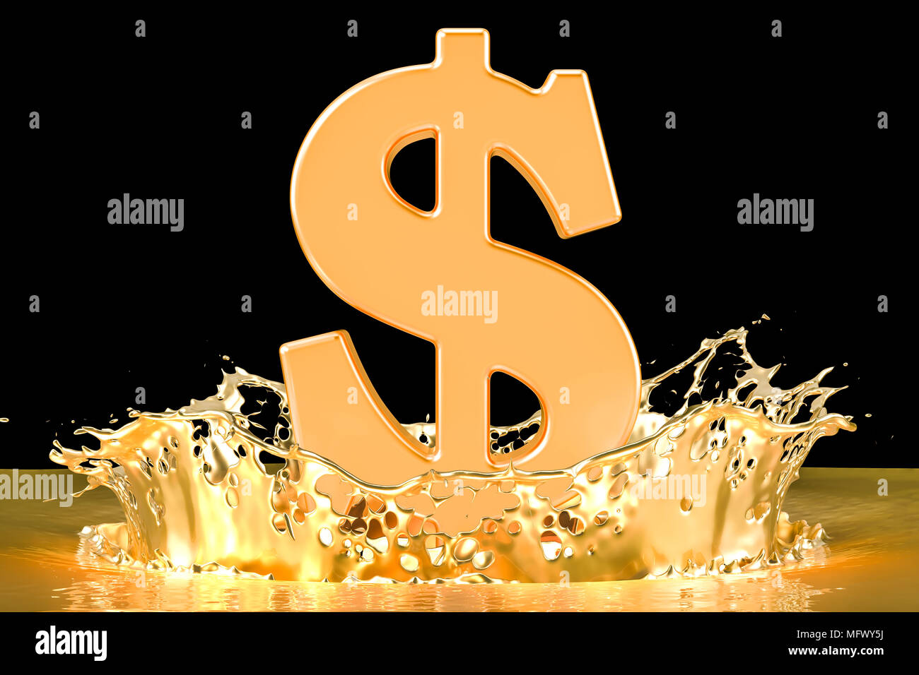 Golden dollar symbol with gold splashing, 3D rendering Stock Photo - Alamy