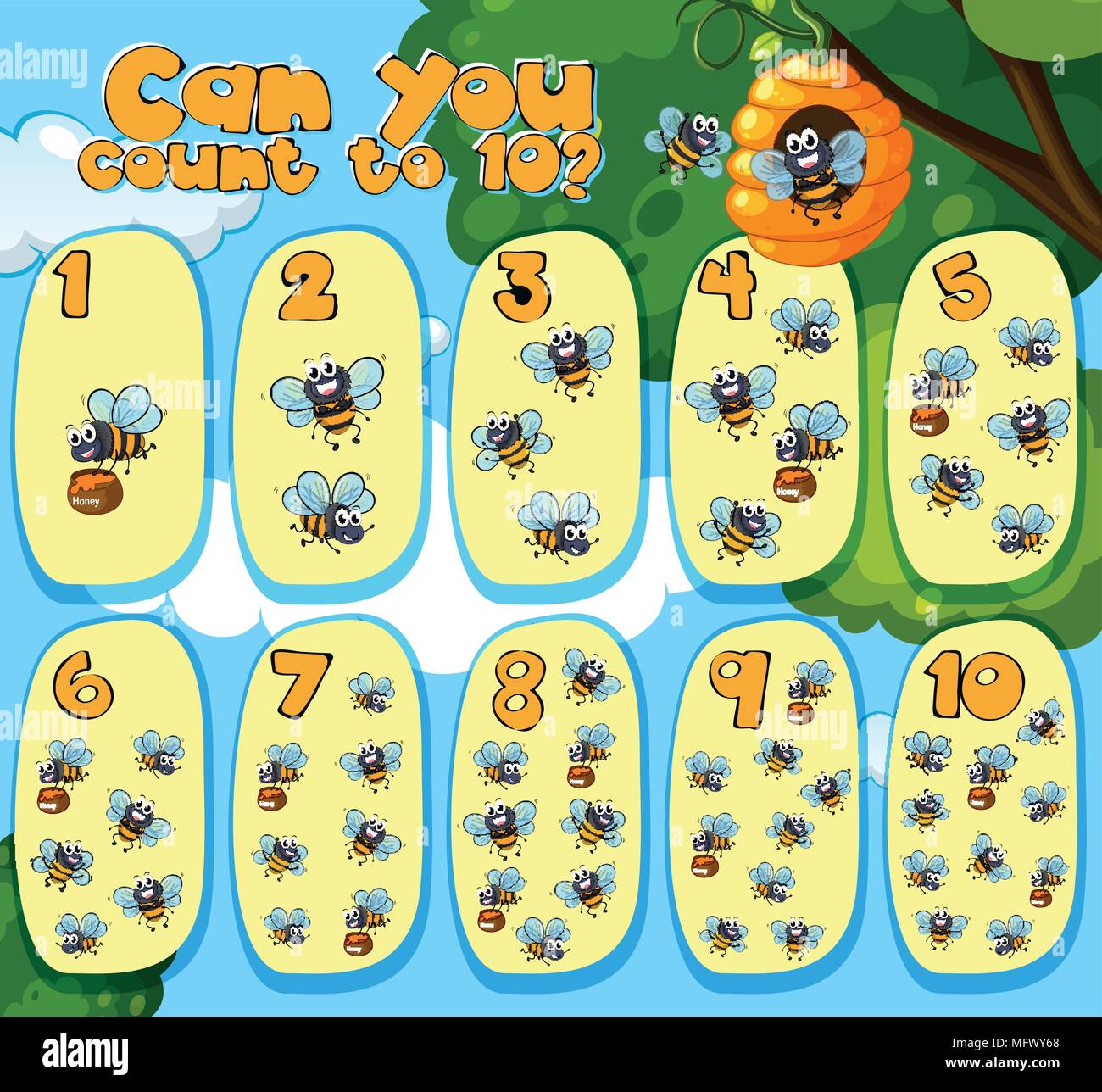 Mathematics Counting Bees 1 to 10 illustration Stock Vector Image & Art ...