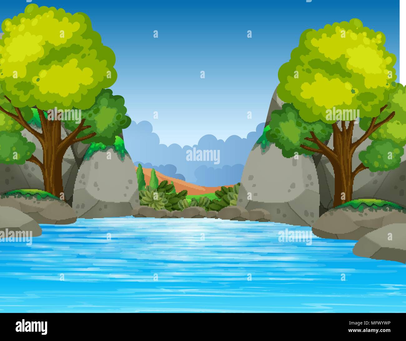 Big Pond in Beautiful Valley illustration Stock Vector