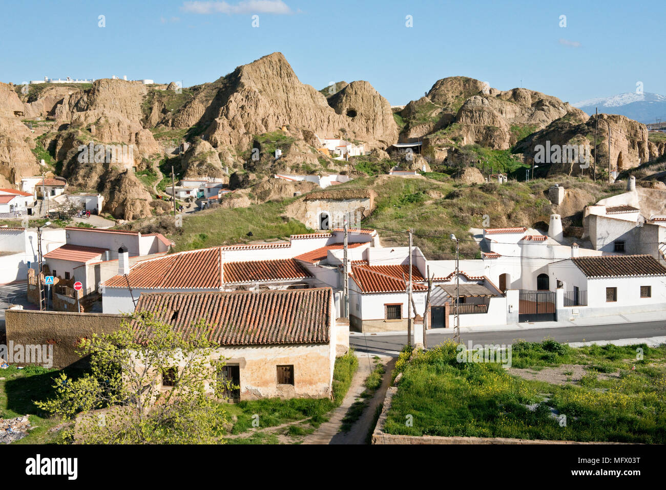 Barrio de Santiago district of city of Gaudix. Province of Granada, Southern Spain. Many houses are built partly underground. Stock Photo
