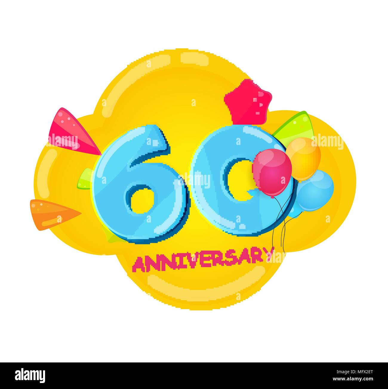 Cute Cartoon Template 60 Years Anniversary Vector Illustration Stock