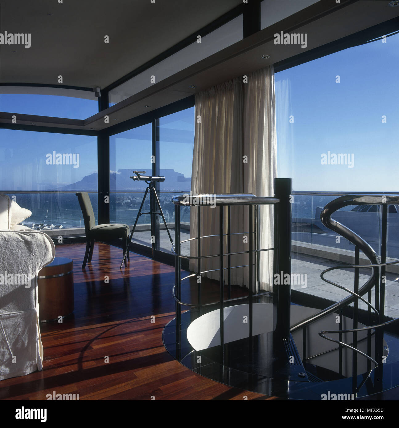 Modern Open Plan Sitting Room Wooden Floor Spiral Staircase Floor