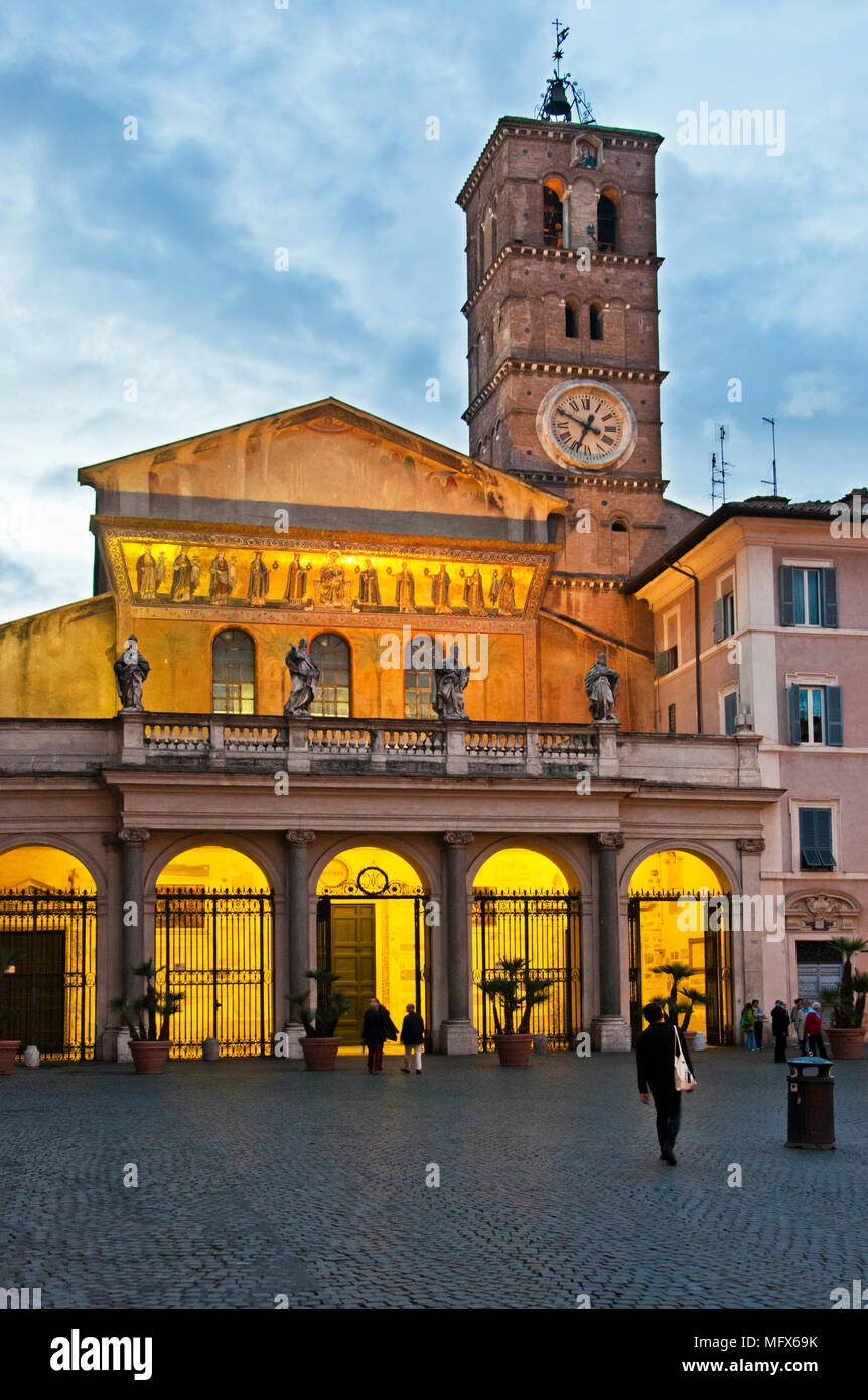 Basilica of Our Lady in Trastevere (Basilica di Santa Maria in Trastevere) is one of the oldest churches in Rome. Italy Stock Photo