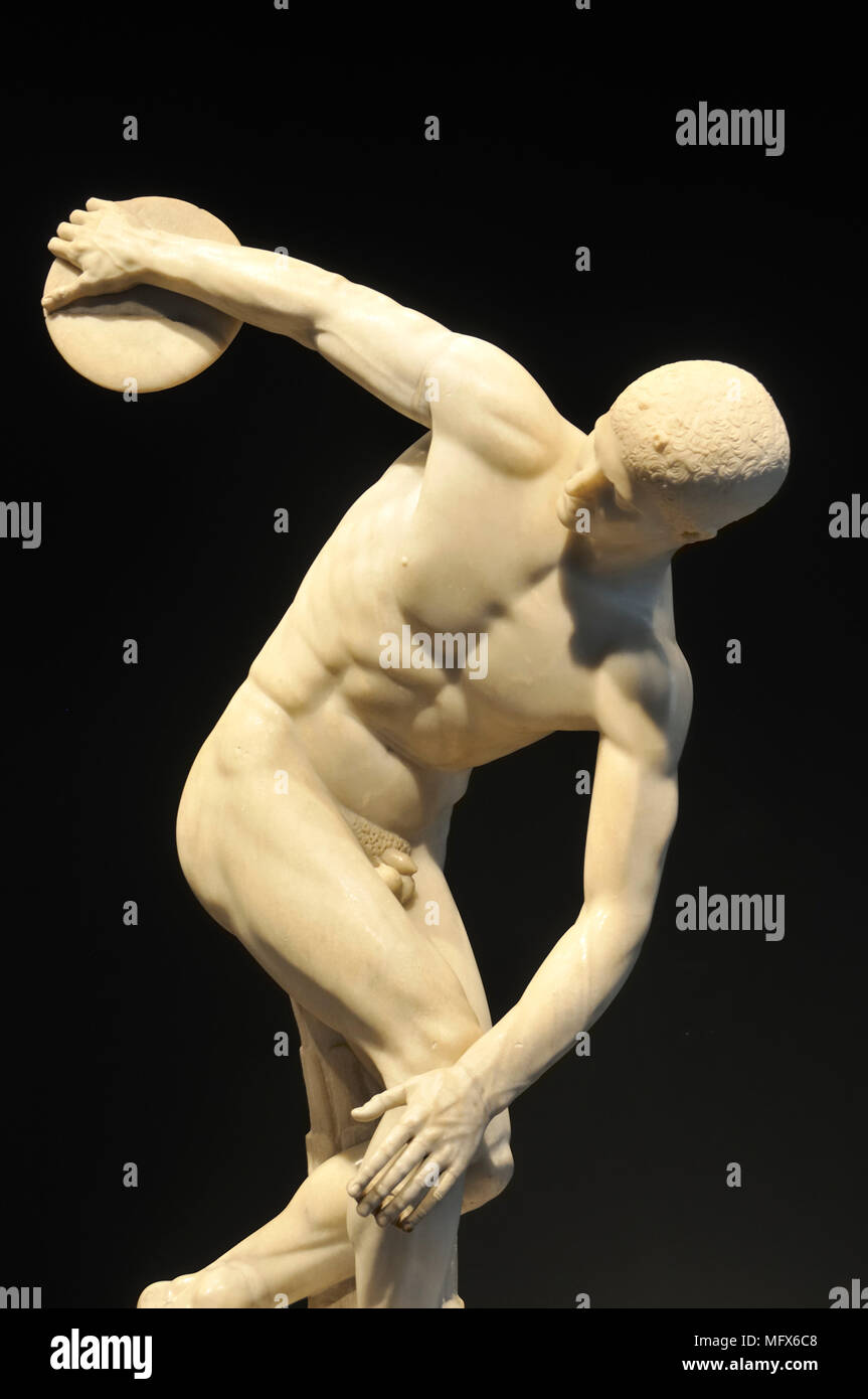 A faithful copy of one of the most admired works of antiquity (450 B.C.): the greek discobulus; roman copy of the second century AD. Collection of the Stock Photo