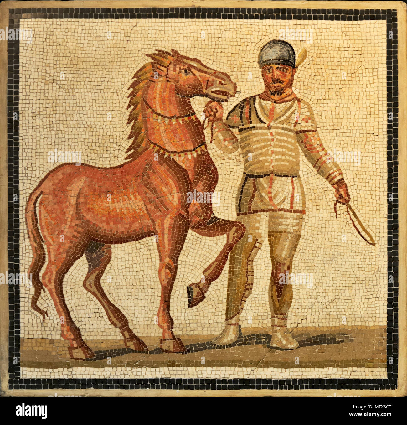 Roman mosaic with an aurighi, 3th century AD. Collection of the Palazzo Massimo / Museo Nazionale Romano. Rome, Italy Stock Photo