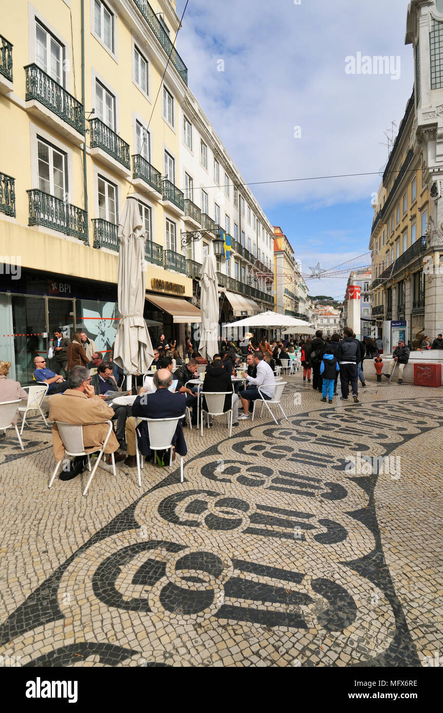 Chiado Square and the historic Cafe A Brasileira. Lisbon, Portugal Stock Photo