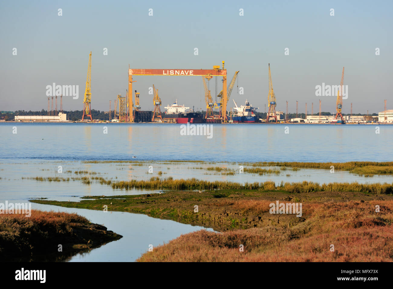 Shipbuilding industry in the Sado river. Setúbal, Portugal Stock Photo