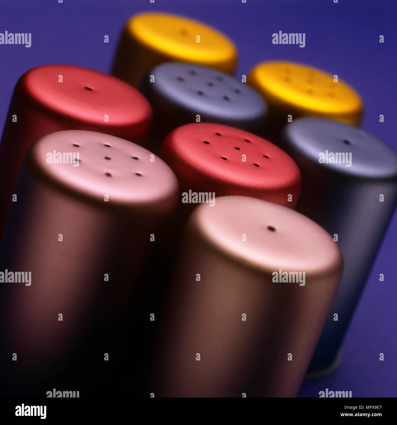 Group of salt and pepper pots in various colour Stock Photo Alamy