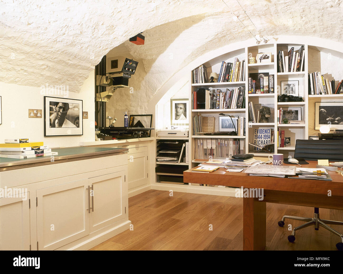 Home Office In Cellar With Curved Ceiling Stock Photo 181901872
