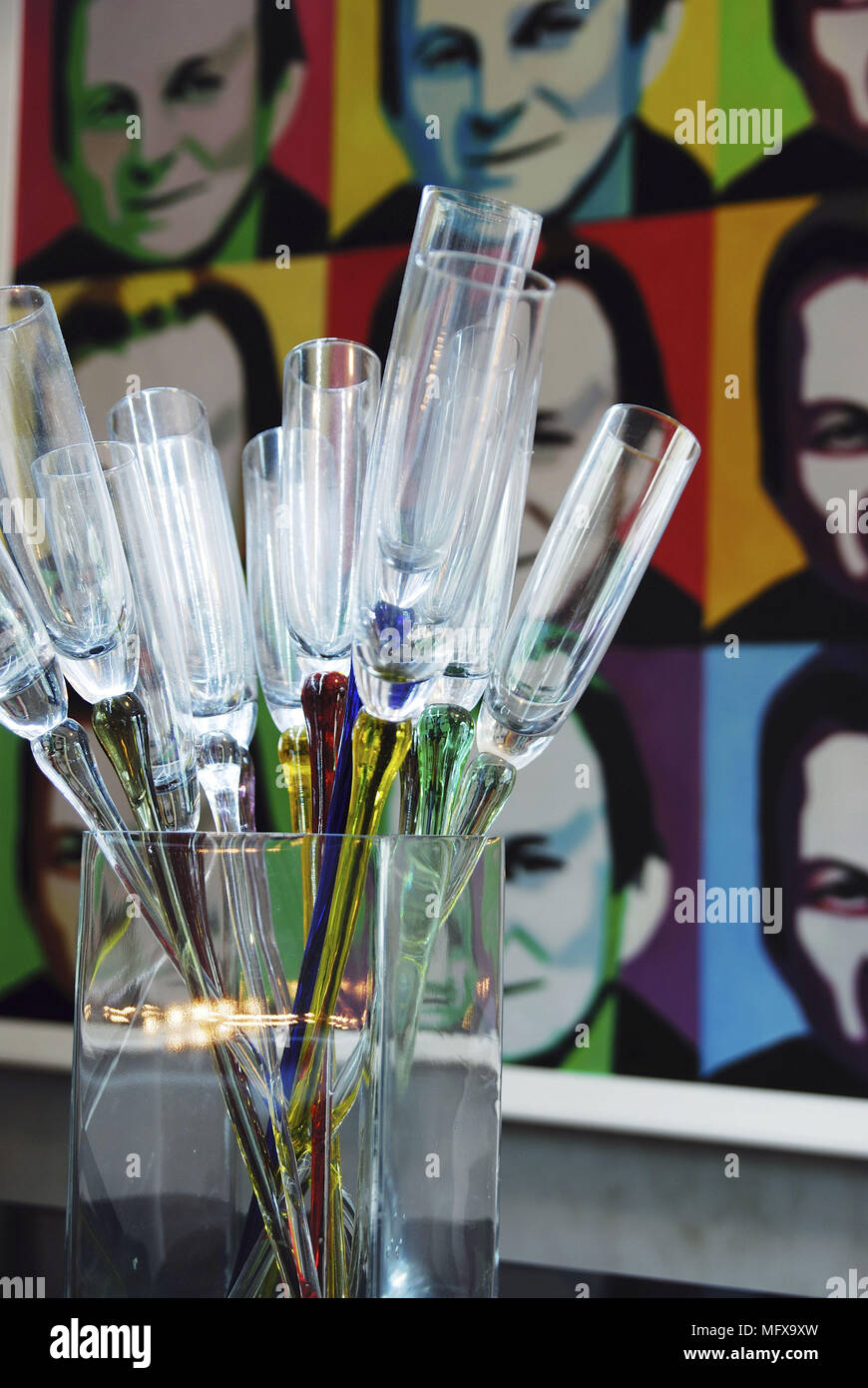 Fluted drinking glasses in jar Stock Photo