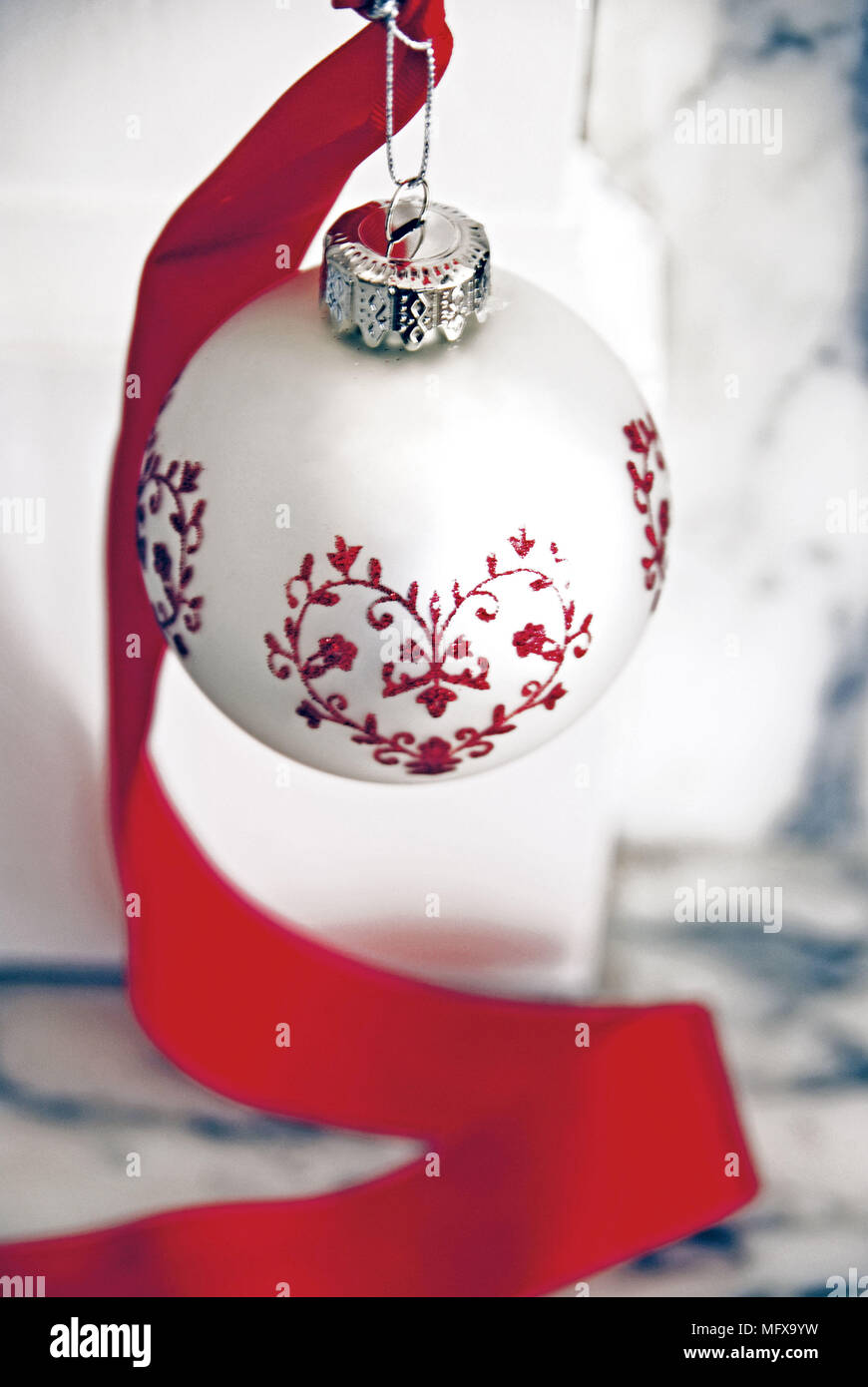 Close up of red and white Christmas bauble Stock Photo