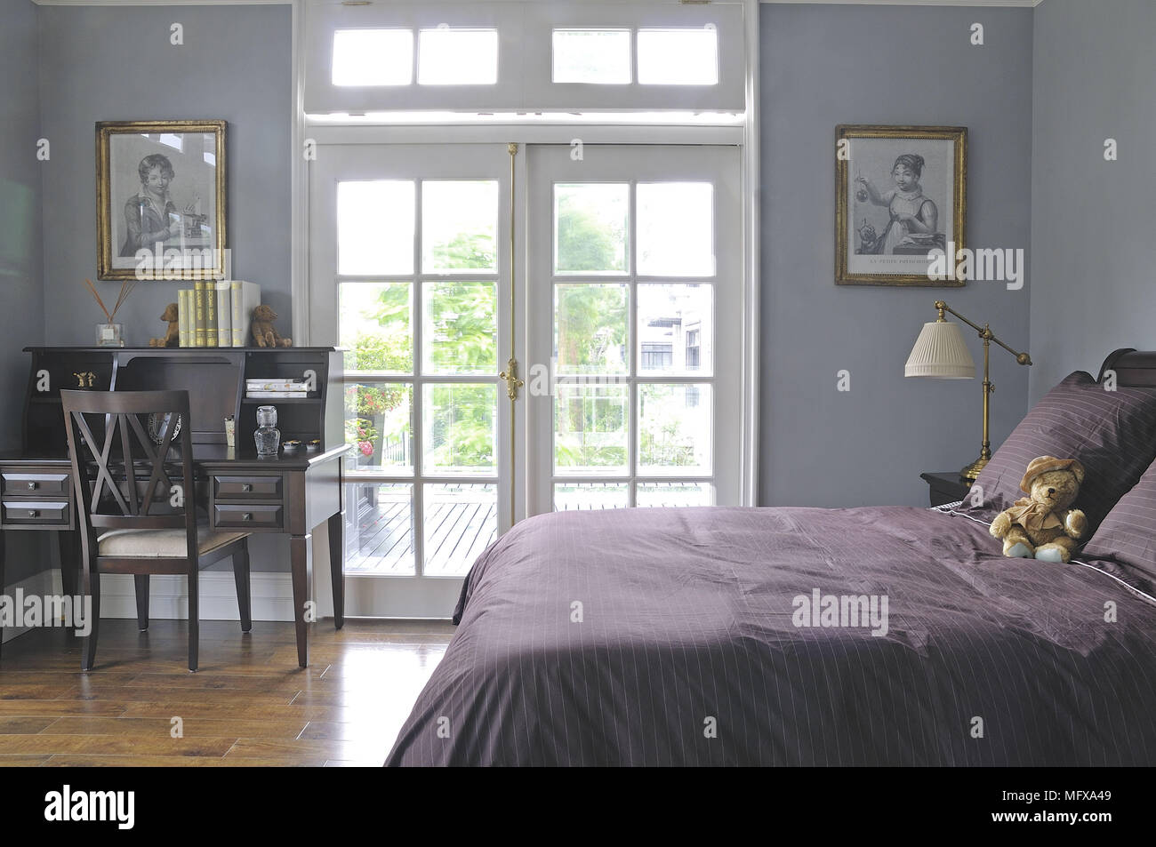 Double Bed In Traditional Style Blue Bedroom With Dressing