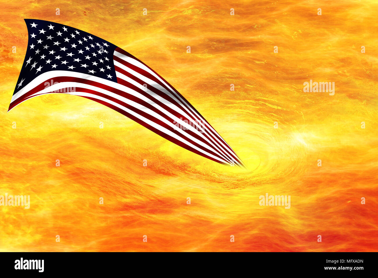 Flame spiral, fire glowing fire swirl with the flag of the United States. Stock Photo