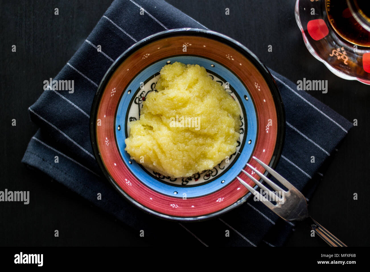 Turkish Cheese halva / Peynir Helvasi with Tea. (Turkish Traditional