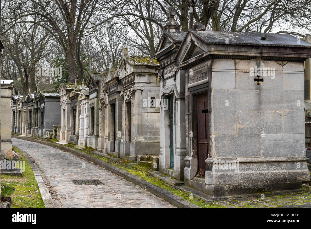 Mausoleum's or family tombs in Père Lachaise cemetery, the largest and most visited cemetery  in Paris Stock Photo