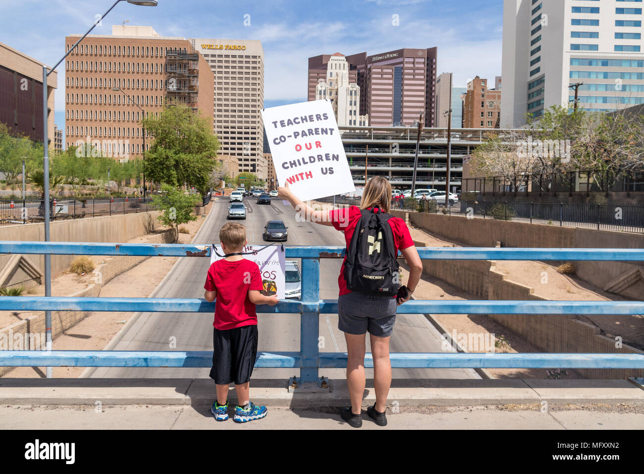Phoenix, USA, 26th April, 2018, The #RedForEd March - Teacher's Co-Parent Our Children With Us.  Credit:  Michelle Jones - Arizona/Alamy Live News. Stock Photo