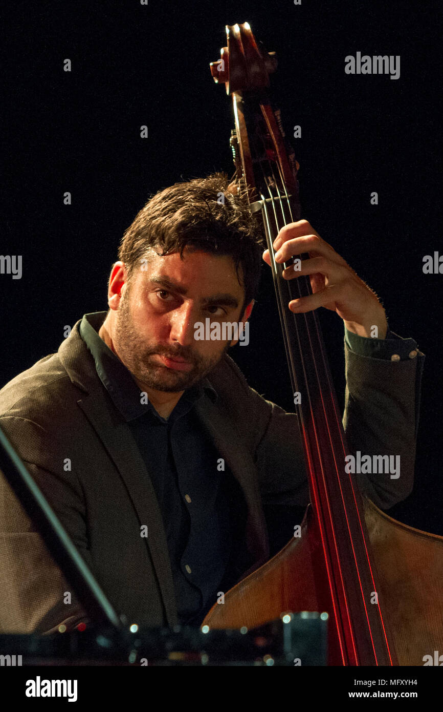 Torino, Italy. 26th April 2018. Double bassist Matyas Szandai in concert at Torino Jazz Festival Stock Photo