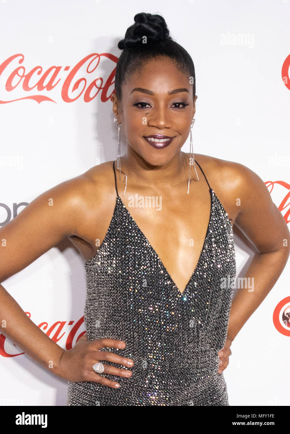 Tiffany Haddish walks the red carpet before receiving the Female Star of Tomorrow Award on the last night of CinemaCon 2018 inside Caesars Palace in Las Vegas, NV. Stock Photo