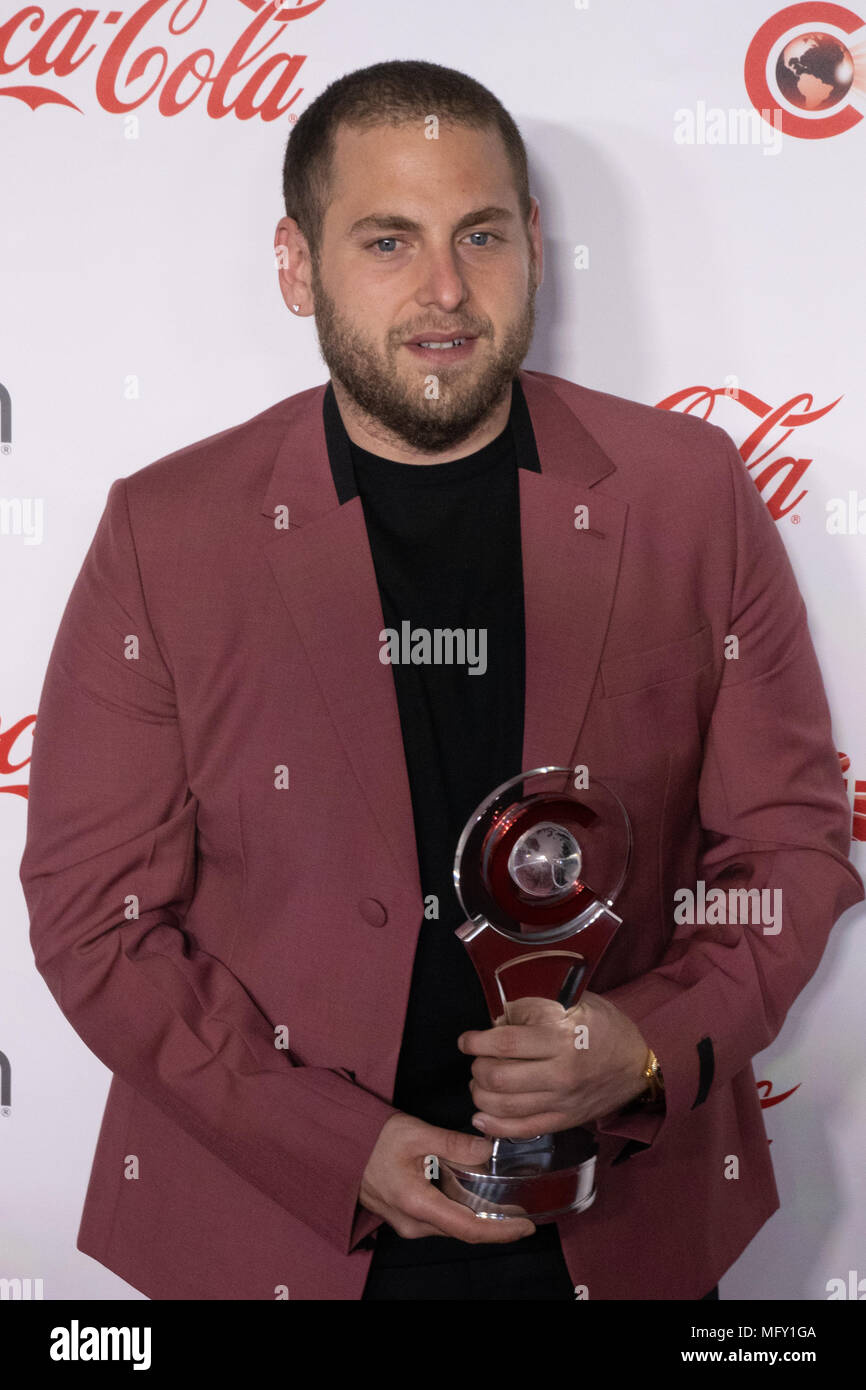 Jonah Hill walks the red carpet before receiving the CinemaCon Vangard Award on the last night of CinemaCon 2018 inside Caesars Palace in Las Vegas, NV. Stock Photo