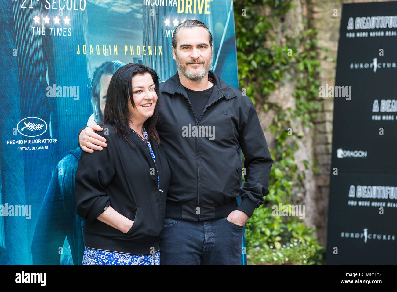 Rome, Italy. 27th Apr, 2018. Joaquin Phoenix and Lynne Ramsay attending the photocall of A Beautiful Day - You Were Never Really Here at Hotel De Russie in Rome. Credit: Silvia Gerbino/Alamy Live News Stock Photo